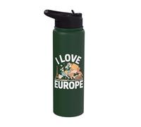 I Love Europe Map Eiffel Tower Colosseum Stainless Steel Insulated Water Bottle