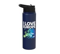 I Love Europe Map Iconic Landmarks Stainless Steel Insulated Water Bottle