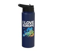 I Love Europe Map Landmarks Icons Fun Stainless Steel Insulated Water Bottle