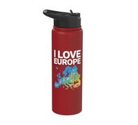 I Love Europe Map Landmarks Icons Fun Stainless Steel Insulated Water Bottle