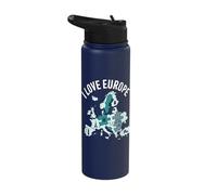 I Love Europe Puzzle Map Architecture Stainless Steel Insulated Water Bottle