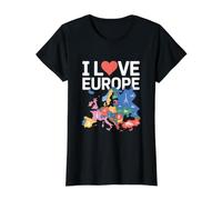 I Love Europe Sights Map Value Graphic T-Shirt, Women, Black, S