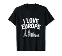 I Love Europe Skyline Icons Travel Wanderlust Value Graphic T-Shirt, Men, Black, L