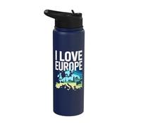 I Love Europe Skyline Landmarks Map Stainless Steel Insulated Water Bottle