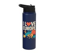 I Love Europe Travel Map Graphic Tee Stainless Steel Insulated Water Bottle