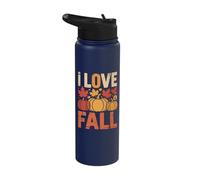 I Love Fall Autumn Leaves Pumpkins Stainless Steel Insulated Water Bottle