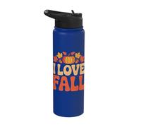 I Love Fall Pumpkin Leaves Harvest Vibes Stainless Steel Insulated Water Bottle