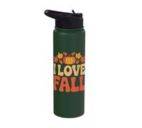 I Love Fall Pumpkin Leaves Harvest Vibes Stainless Steel Insulated Water Bottle