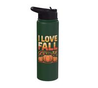 I Love Fall Pumpkins Autumn Leaves Stainless Steel Insulated Water Bottle