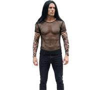 I LOVE FANCY DRESS 2000s Wrestler Tag Team Brother Inspired Costume Set - Black Sheer Mesh Long Sleeve Top, Black Synthetic Wig and Two Full Arm Tattoo Sleeves for Adults