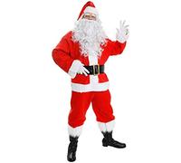 I LOVE FANCY DRESS Adults 10 Piece Santa Suit Costume - Red Jacket & Trousers, Santa Hat, Black Belt, White Beard & Wig, Gloves, Black Boot Covers, Gold Glasses and Eyebrows - Perfect for Christmas