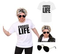 I LOVE FANCY DRESS Adults 80s Pop Singer Costume - 1980s Slogan 'Choose Life' T-Shirt, Sunglasses and Blonde Wig - Pop Singer Shirt Eighties Throwback Party Costume