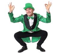 I LOVE FANCY DRESS Adults Irish Leprechaun Costume With Green Top Hat - Small - Green Sequin Tailcoat, Green Sequin Bow Tie and Green Satin Top Hat - Perfect for St Patrick's Day