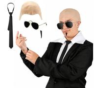I LOVE FANCY DRESS Adults Mr Worldwide Costume Set - 4pc Kit with Latex Bald Cap, Skinny Black Tie, Wraparound Sunglasses and Adhesive Goatee Moustache - Unisex Mens Womens Rap Star Party Outfit