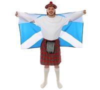 I LOVE FANCY DRESS Adults Scottish Supporter Set - Red Tam O' Shanter Hat, Scottish Kilt, White Knee Socks and Scottish Flag Cape - Perfect for Burns Night & Scottish Celebrations