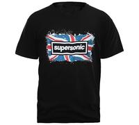 I LOVE FANCY DRESS Adults Supersonic Union Jack T-Shirt - Black, XL - Union Jack Print, Supersonic Text
