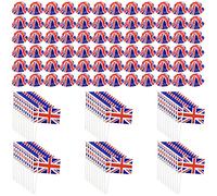 I LOVE FANCY DRESS ADULTS UNION JACK ACCESSORIES - 24X BOWLER HAT + 20X UNION JACK HAND WAVING FLAGS - PLASTIC UNION JACK BOWLER HAT AND FABRIC BRITISH HAND WAVING FLAG VE DAY COMMONWEALTH