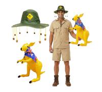 I Love Fancy Dress Australian Explorer - Outfit, Kangaroo Cork Hat & Inflatable Kangaroo | Size: Small I Love Fancy Dress Multicolor Small