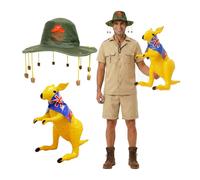 I Love Fancy Dress Australian Explorer - Outfit, Koala Cork Hat & Inflatable Kangaroo | Size: Medium I Love Fancy Dress Multicolor Medium