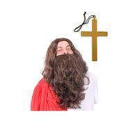 I Love Fancy Dress Beard, Wig & Cross Jesus Set in Brown I Love Fancy Dress Brown