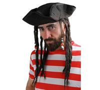 I LOVE FANCY DRESS Black Caribbean Pirate Hat with Attached Deadlocks - Perfect for Pirate Costumes, Themed Parties, and Halloween - Pack Of 12