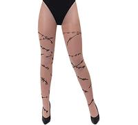 I LOVE FANCY DRESS BLACK SCAR TIGHTS - PAIR OF LADIES WHITE TIGHTS WITH BLACK SCAR STITCHING DESIGN - WOMENS HALLOWEEN TIGHTS (UK 6-16)