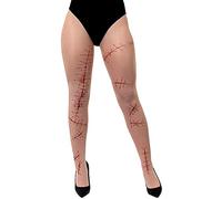 I LOVE FANCY DRESS BLOODY SCAR - PAIR OF LADIES WHITE TIGHTS WITH RED SCAR STITCHING DESIGN - WOMEN'S HALLOWEEN TIGHTS (UK 6-16)