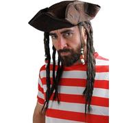 I LOVE FANCY DRESS Brown Caribbean Pirate Hat with Attached Deadlocks - Perfect for Pirate Costumes, Themed Parties, and Halloween - Pack Of 12