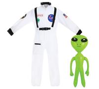 I LOVE FANCY DRESS Child’s Astronaut Costume With Alien - White Astronaut Jumpsuit and an Inflatable Green Alien Prop - Perfect for World Book Day