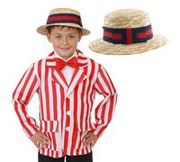I LOVE FANCY DRESS Child's 1920's Barbershop Costume - Large - Red and White Striped Jacket and Straw Boater Hat - Perfect for World Book Day