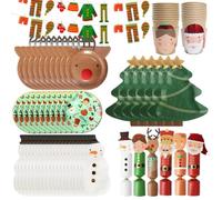 I LOVE FANCY DRESS Christmas Partyware 64pc Bundle - Crackers, Elf Washing Line Bunting, Assorted Xmas Plates, Santa & Elf Cups, Snowman Napkins - Fun Festive Christmas Tableware Decoration Set