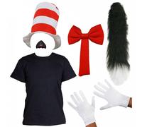 I Love Fancy Dress Crazy Cat Costume Set - Hat, T-Shirt, Nose, Tail, Gloves & Tie in Black | Size: Large I Love Fancy Dress Black Large