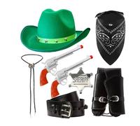 I Love Fancy Dress Deluxe Green Cowboy Hat & Accessory Set | Size: Medium I Love Fancy Dress Multicolor Medium