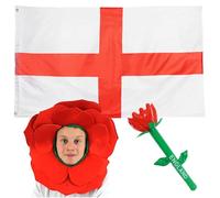 I Love Fancy Dress England 5ft x 3ft Flag, Red Inflatable English Rose Flower & Hat | Size: 3 Pack I Love Fancy Dress Red 3 Pack