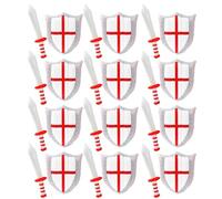 I LOVE FANCY DRESS England Flag Inflatable Sword & Shield - Pack of 12 - Blow-Up Sword & Shield with St George's Cross Design - English Sports Supporters Football Rugby Accessory