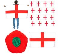 I LOVE FANCY DRESS English Football Football World Cup Supporters Pack - Red Rose Hat + Wearable Flag Cape + St. Georges Flag + England Flag Bunting (33ft)
