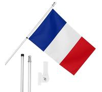 I LOVE FANCY DRESS France Flag, Flagpole and Wall Mount Set - 5ft x 3ft Flag with Grommets, Extendable Pole and Mount - French Sports Supporter National Pride Indoor Outdoor Decoration