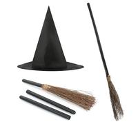 I LOVE FANCY DRESS Girls Witch Accessory Set - Black Pointed Witch's Hat and 3-Piece Witch Broom - Kids Halloween Trick or Treat Costume Accessory Set