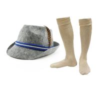 I LOVE FANCY DRESS Grey Bavarian Hat & Bavarian Socks - Grey Bavarian Hat and Pair of Bavarian Socks - Perfect for Oktoberfest & German Themed Parties