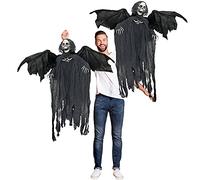 I LOVE FANCY DRESS Grim Reaper Halloween Prop Animated Decoration with Wings - Red Light up Eyes & Sound Effects - Eerie Reaper with Motorised Wings and Head - Halloween Props - Pack of 2