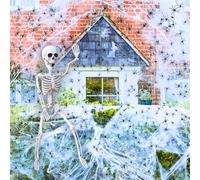 I LOVE FANCY DRESS Halloween Skeleton & Cobweb Set - 60cm Poseable Skeleton Prop with 200g Stretchable Web & 50 Spiders - Indoor Outdoor Creepy Haunted House Décor