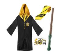 I Love Fancy Dress Harry Potter Costume - 4Pcs - Hufflepuff Cloak, Tie, Tattoos & Wand | Size: Medium I Love Fancy Dress Multicolor Medium