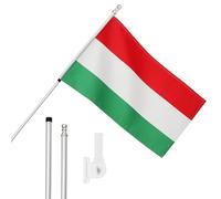 I LOVE FANCY DRESS Hungary Flag, Flagpole and Wall Mount Set - 5ft x 3ft Flag with Grommets, Extendable Pole and Mount - Hungarian Sports Supporter National Pride Indoor Outdoor Decoration