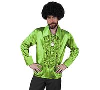 I Love Fancy Dress ILFD4603S Neon Green Disco Shirt Mens Deluxe Disco Ruffle Shirt 1970's Disco King Fancy dress S