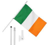 I LOVE FANCY DRESS Ireland Flag, Flagpole and Wall Mount Set - 5ft x 3ft Flag with Grommets, Extendable Pole and Mount - Irish Sports Supporter National Pride Indoor Outdoor Decoration