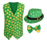 I Love Fancy Dress Irish Waistcoat & Bow Tie & Irish Trilby Hat in Green | Size: Small I Love Fancy Dress Green Small