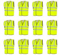 I LOVE FANCY DRESS Kids Hi Vis Vest - Pack of 12 High Visibility Yellow Vest with Reflective Strips - Childs Safety Jacket for Schools Group Activities Carers Cycling Awareness