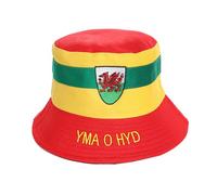 I LOVE FANCY DRESS Kids Reversible Welsh Bucket Hat - Pack of 1-55cm Bucket Hat with Welsh Dragon Emblem and Yma o HYD Text - Football Rugby Sport Supporters Accessory Yellow