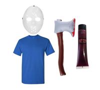 I Love Fancy Dress Killer Set Jason Style T-Shirt, Inf Axe, Blood & Hockey Mask | Size: Medium I Love Fancy Dress Multicolor Medium