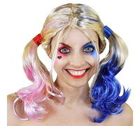 I LOVE FANCY DRESS LTD 1X BLONDE HARLEQUIN WIG FOR WOMEN WITH PINK AND BLUE BUNCHES. PERFECT PREY HALLOWEEN COSTUME ACCESSORY. SUPER VILLIAN COSTUME WIG. PACK OF: 1